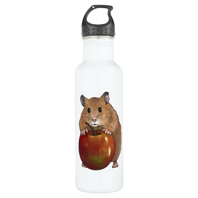 Hamster With Apple: Drawing, Freehand Art Stainless Steel Water Bottle (Front)