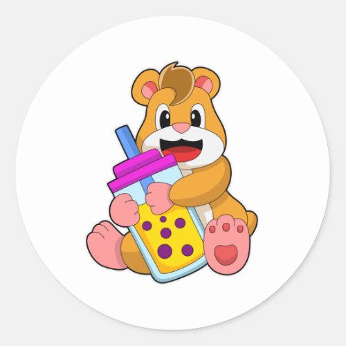 Hamster with Baby bottle Juice Classic Round Sticker