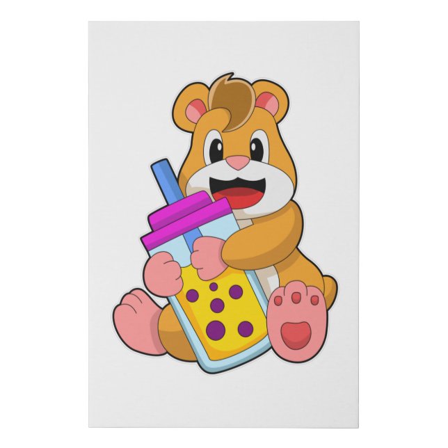 Hamster with Baby bottle Juice Faux Canvas Print (Front)