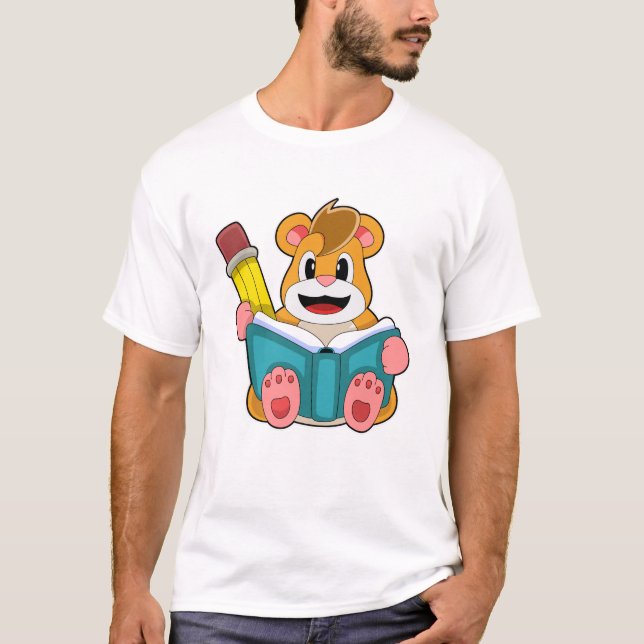 Hamster with Book and Pen T-Shirt (Front)
