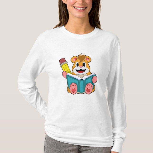 Hamster with Book and Pen T-Shirt (Front)