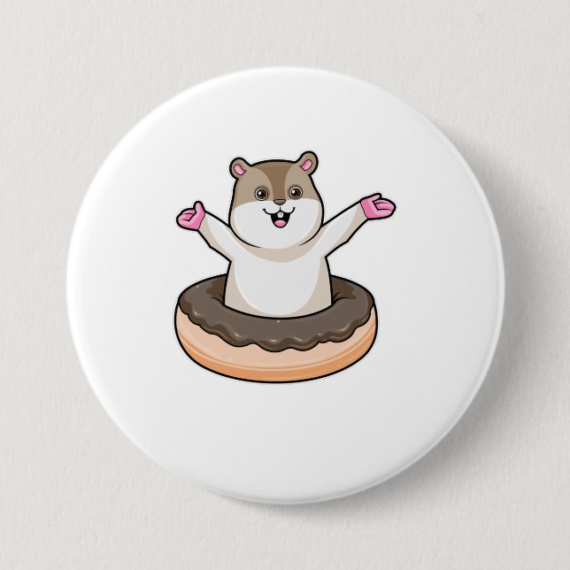 Hamster with Chocolate Donut Button (Front)