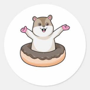 Hamster with Chocolate Donut Classic Round Sticker