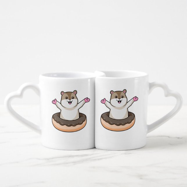 Hamster with Chocolate Donut Coffee Mug Set (Front Nesting)
