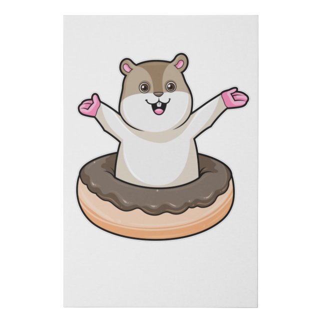 Hamster with Chocolate Donut Faux Canvas Print (Front)