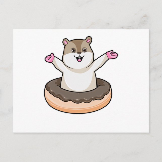 Hamster with Chocolate Donut Postcard (Front)