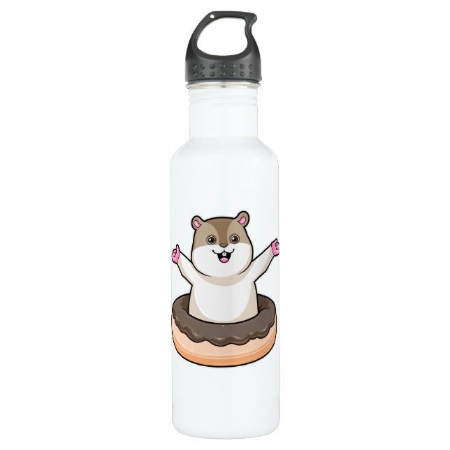 Hamster with Chocolate Donut Stainless Steel Water Bottle (Front)