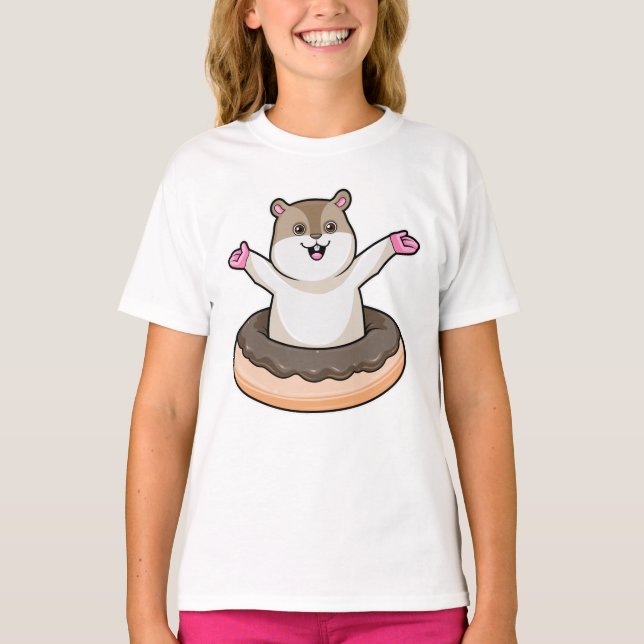 Hamster with Chocolate Donut T-Shirt (Front)