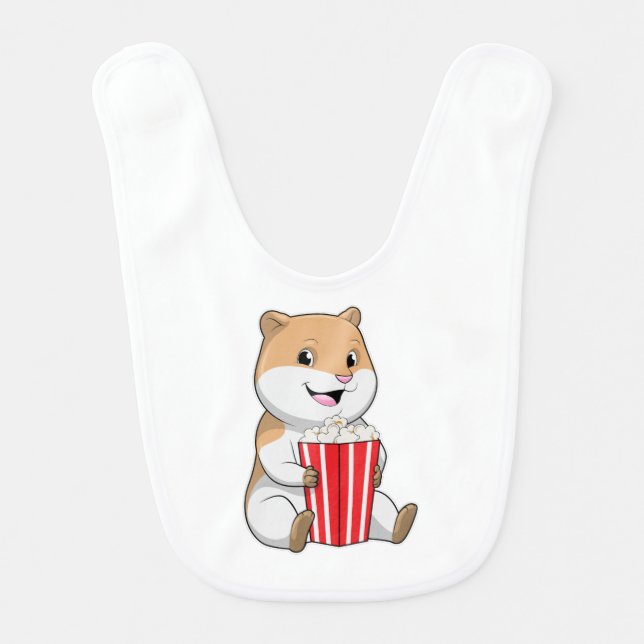 Hamster with Cone of Popcorn Baby Bib (Front)