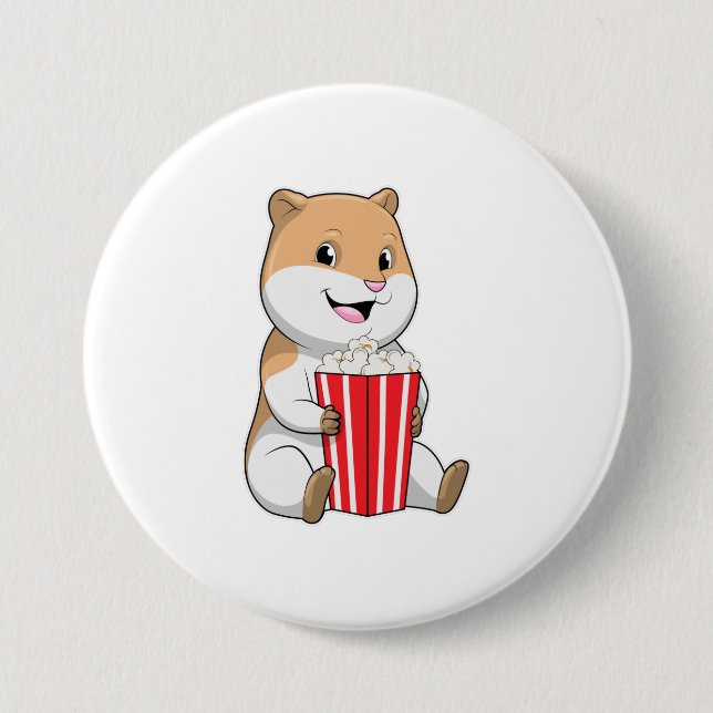 Hamster with Cone of Popcorn Button (Front)