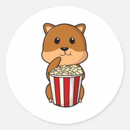 Hamster with Cone of Popcorn Classic Round Sticker