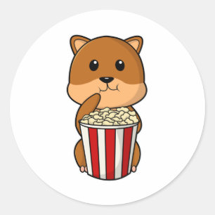 Hamster with Cone of Popcorn Classic Round Sticker