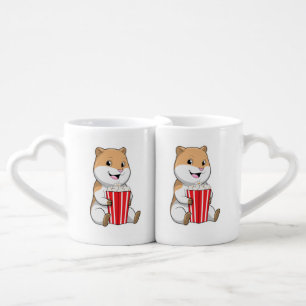 Hamster with Cone of Popcorn Coffee Mug Set