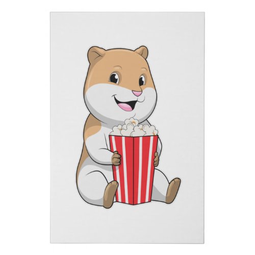 Hamster with Cone of Popcorn Faux Canvas Print