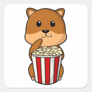 Hamster with Cone of Popcorn Square Sticker