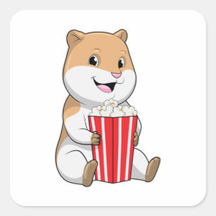 Hamster with Cone of Popcorn Square Sticker
