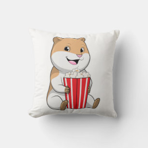 Hamster with Cone of Popcorn Throw Pillow