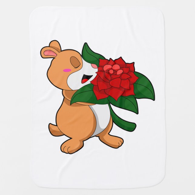 Hamster with Flower Rose Baby Blanket (Front)