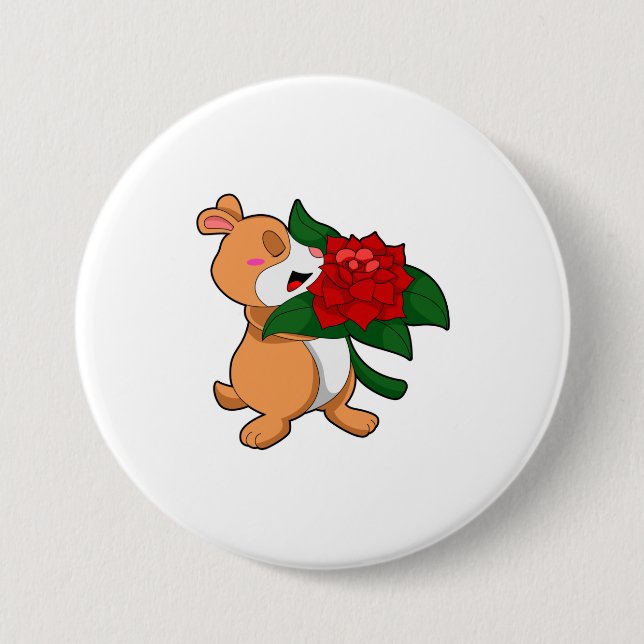 Hamster with Flower Rose Button (Front)