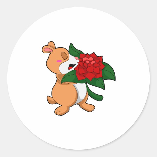 Hamster with Flower Rose Classic Round Sticker (Front)