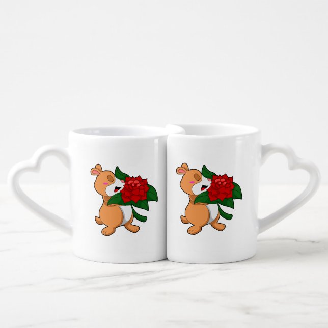 Hamster with Flower Rose Coffee Mug Set (Front Nesting)