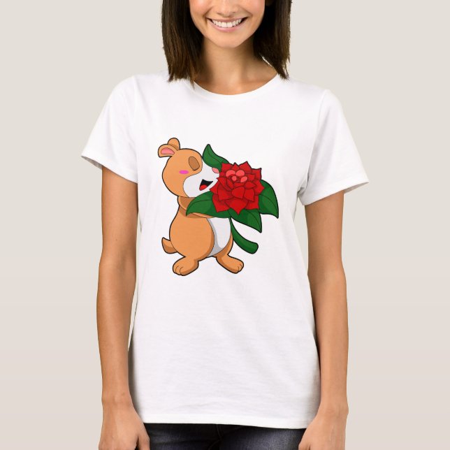 Hamster with Flower Rose T-Shirt (Front)