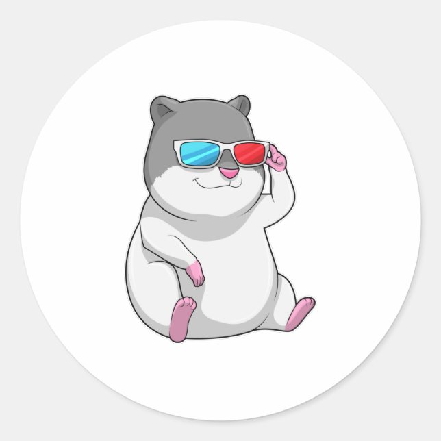 Hamster with Glasses Classic Round Sticker (Front)