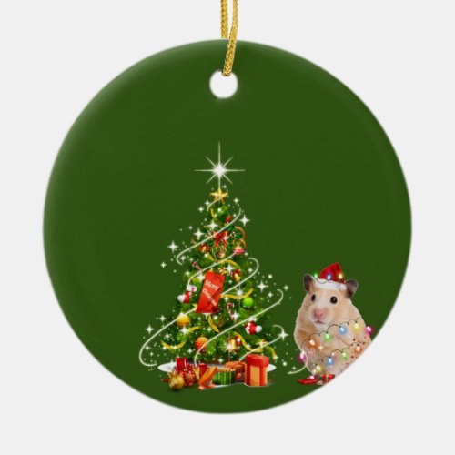Hamster With Hat LIGHTS Christmas Ceramic Ornament