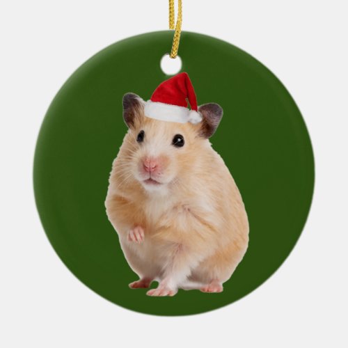 Hamster With Hat Scaft Christmas Ceramic Ornament