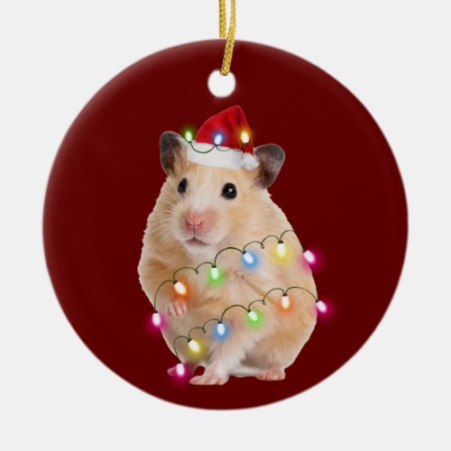 Hamster With Hat Scaft Christmas Ceramic Ornament
