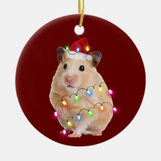 Hamster With Hat Scaft Christmas Ceramic Ornament (Front)