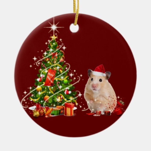 Hamster With Hat Scafts  Christmas Ceramic Ornament