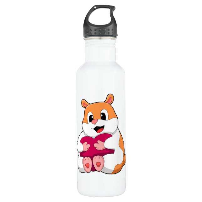 Hamster with Heart Stainless Steel Water Bottle (Front)