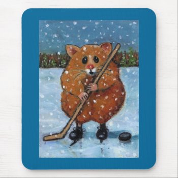 Hamster With Hockey Stick: Art Mouse Pad by joyart at Zazzle