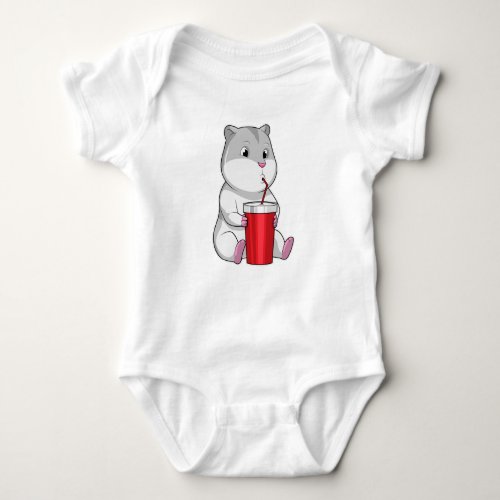 Hamster with Mug  Drinking straw Baby Bodysuit