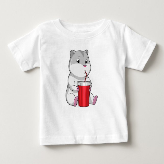 Hamster with Mug & Drinking straw Baby T-Shirt (Front)