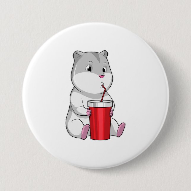 Hamster with Mug & Drinking straw Button (Front)