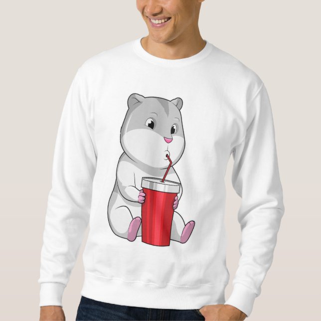 Hamster with Mug & Drinking straw Sweatshirt (Front)