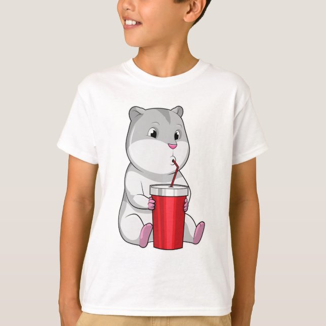 Hamster with Mug & Drinking straw T-Shirt (Front)