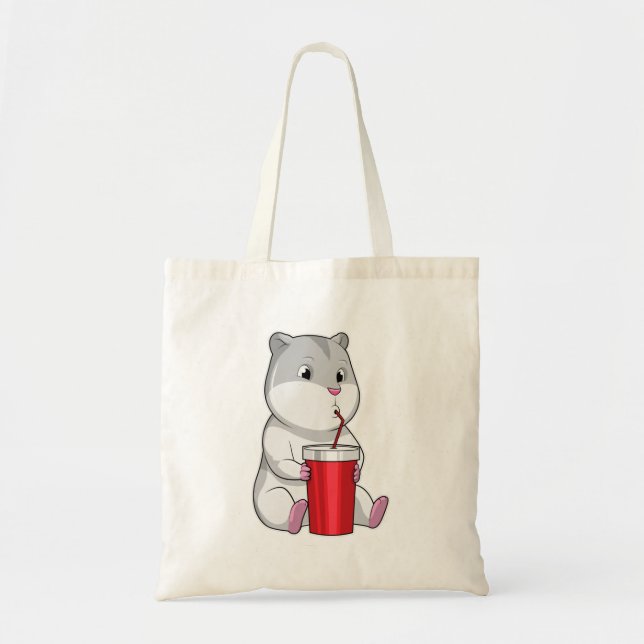Hamster with Mug & Drinking straw Tote Bag (Front)