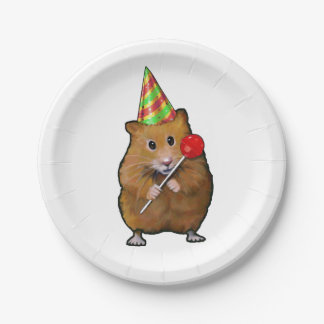 Hamster with Party Hat and Lollipop, Illustration Paper Plates