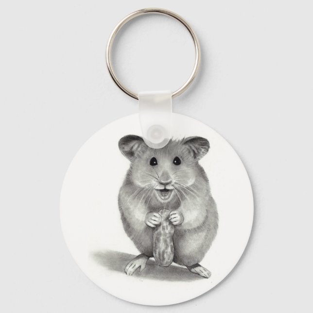 HAMSTER WITH PEANUT, PENCIL ART KEYCHAIN (Front)