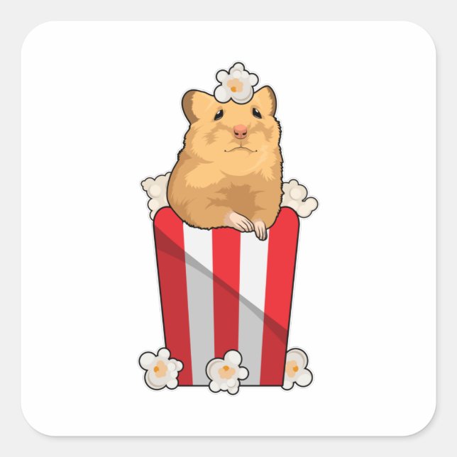 Hamster with Popcorn Square Sticker (Front)