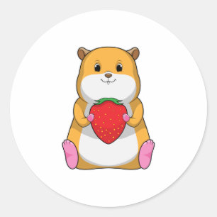 Hamster with Strawberry Classic Round Sticker