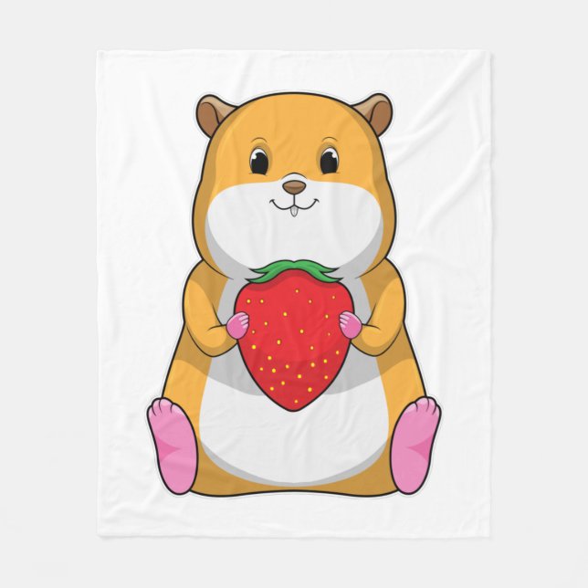 Hamster with Strawberry Fleece Blanket (Front)