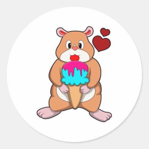 Hamster with Waffle Ice Cream  Hearts Classic Round Sticker