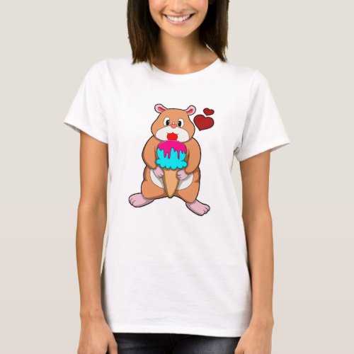 Hamster with Waffle Ice Cream  Hearts T_Shirt