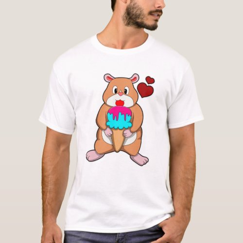 Hamster with Waffle Ice Cream  Hearts T_Shirt