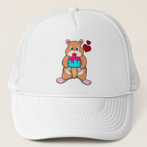 Hamster with Waffle Ice Cream  Hearts Trucker Hat