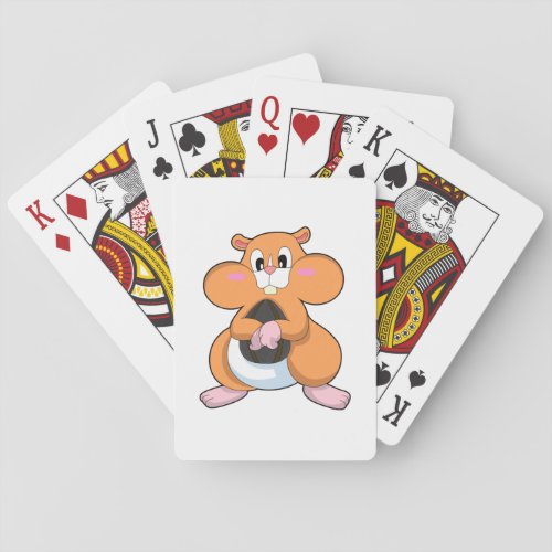 Hamster with Walnut Playing Cards